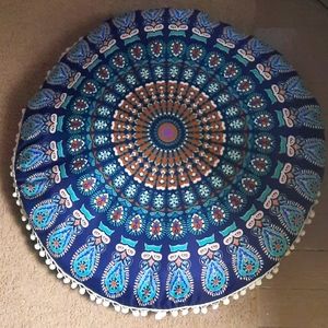 Indie/Bohemian/Hippie/mandala style pillow.  Blue-light blue peacock pattern